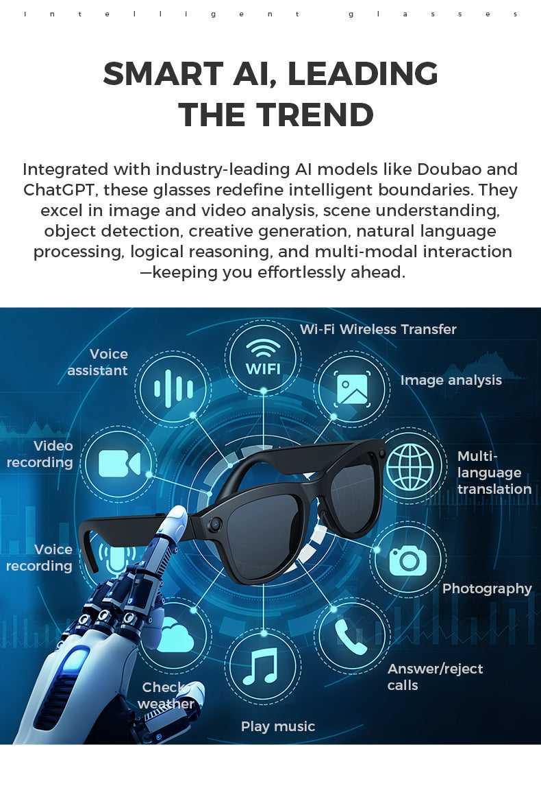 M01S Smart Glasses800100 Megapixel Camera with Image Stabilization1200P Video Recording AI Simultaneous Translation Character Recognition