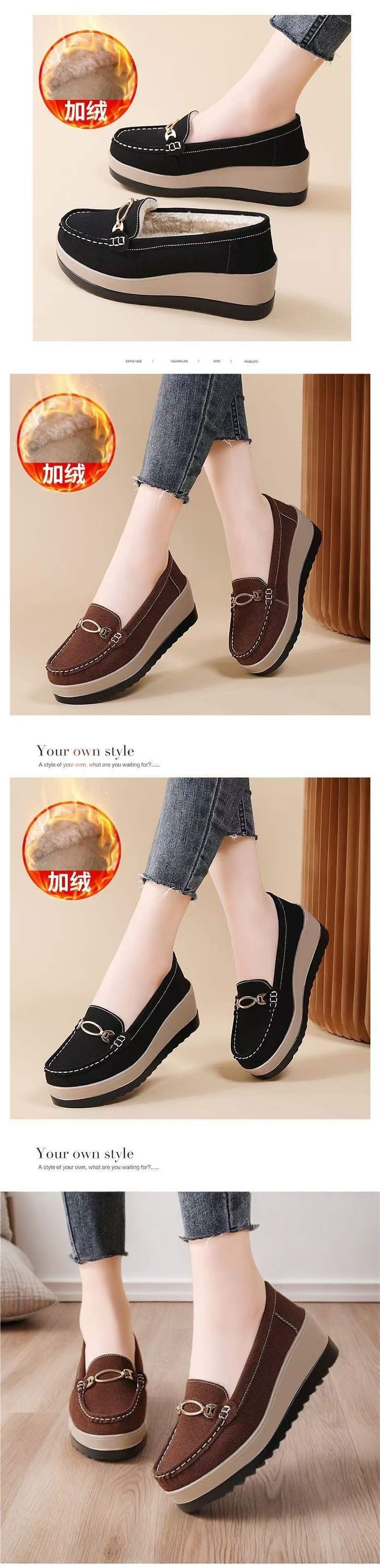 Winter Fleece-Lined Warm Cotton Shoes for Women, Soft Sole Wedge Thick Sole Platform Shoes, Slip-On Mom Shoes
