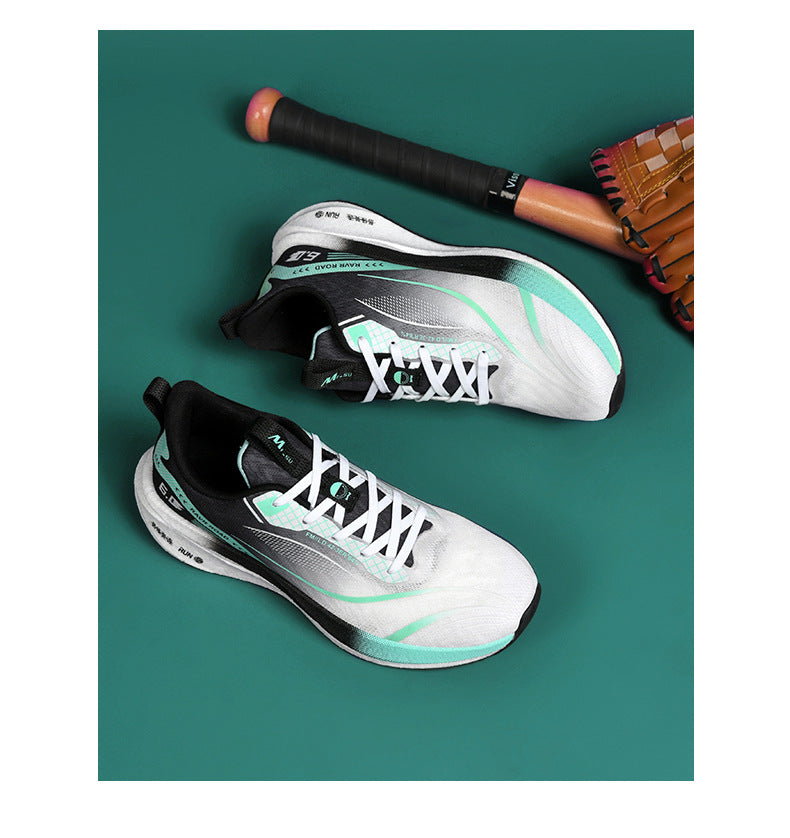 Summer New National Trend Sports Shoes Couple Breathable Student Running Shoes Popcorn Carbon Plate High Elastic Shock Absorption Men's Shoes