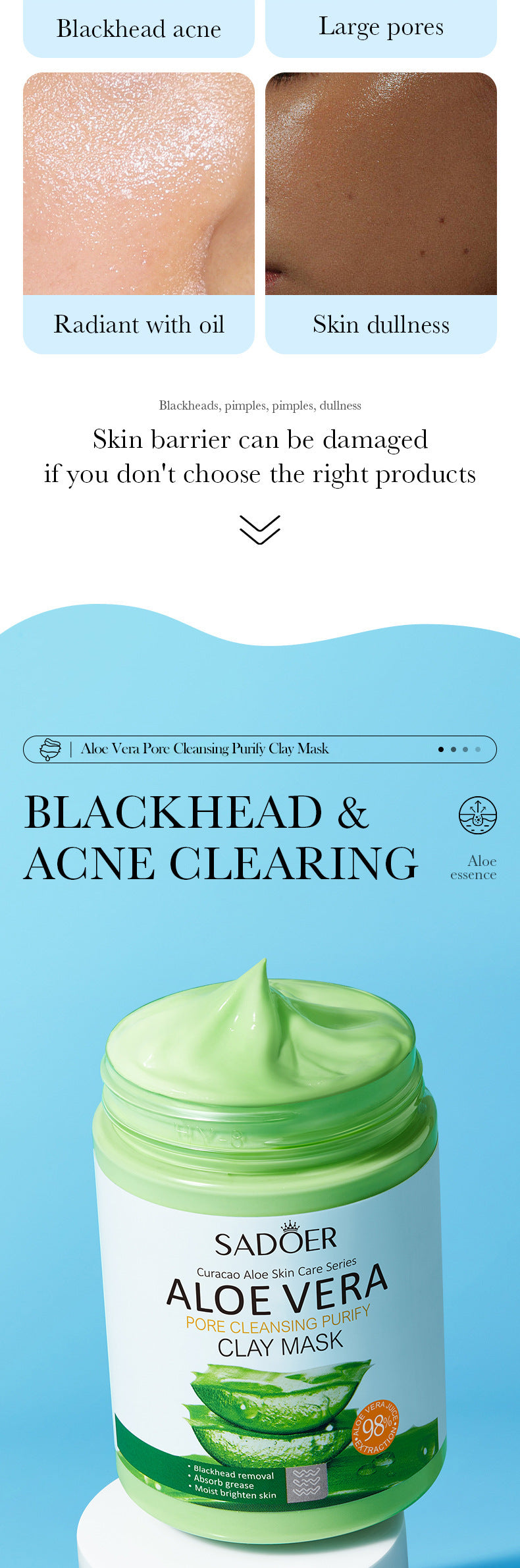 Aloe Vera Mud Mask100gSADOER Clean pores and refine skin gel mask cross-border wholesale