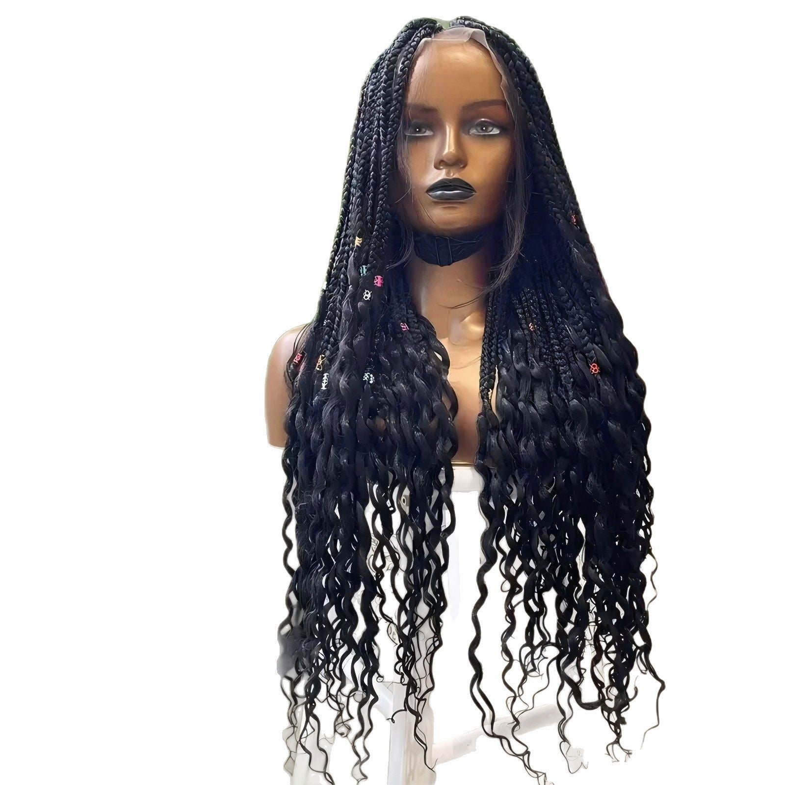 European and American Cross-Border Full Lace Three-Strand Braid Wig Synthetic Fiber Machine-Made Wig for Women Long Curly Hair