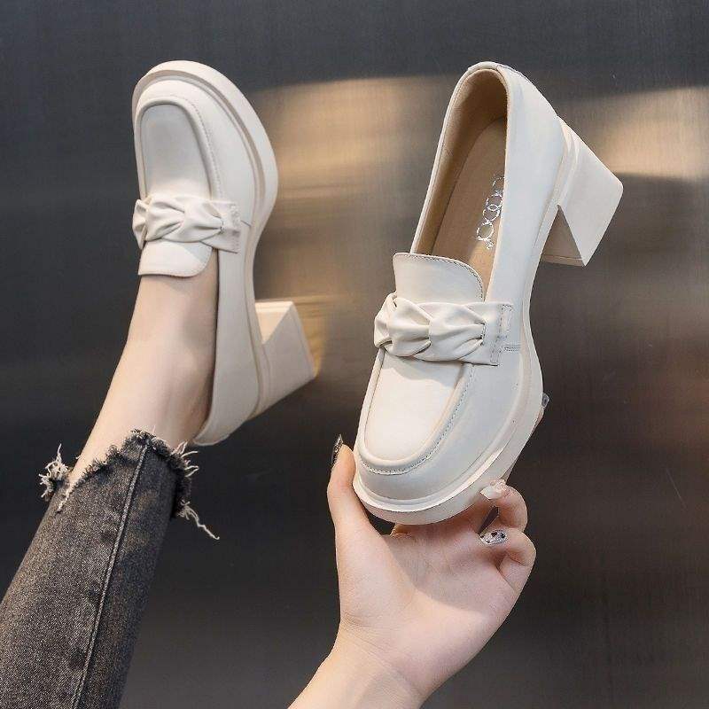 2025Spring New British Style French Small Leather Shoes Women's High Heels Retro Single Shoes