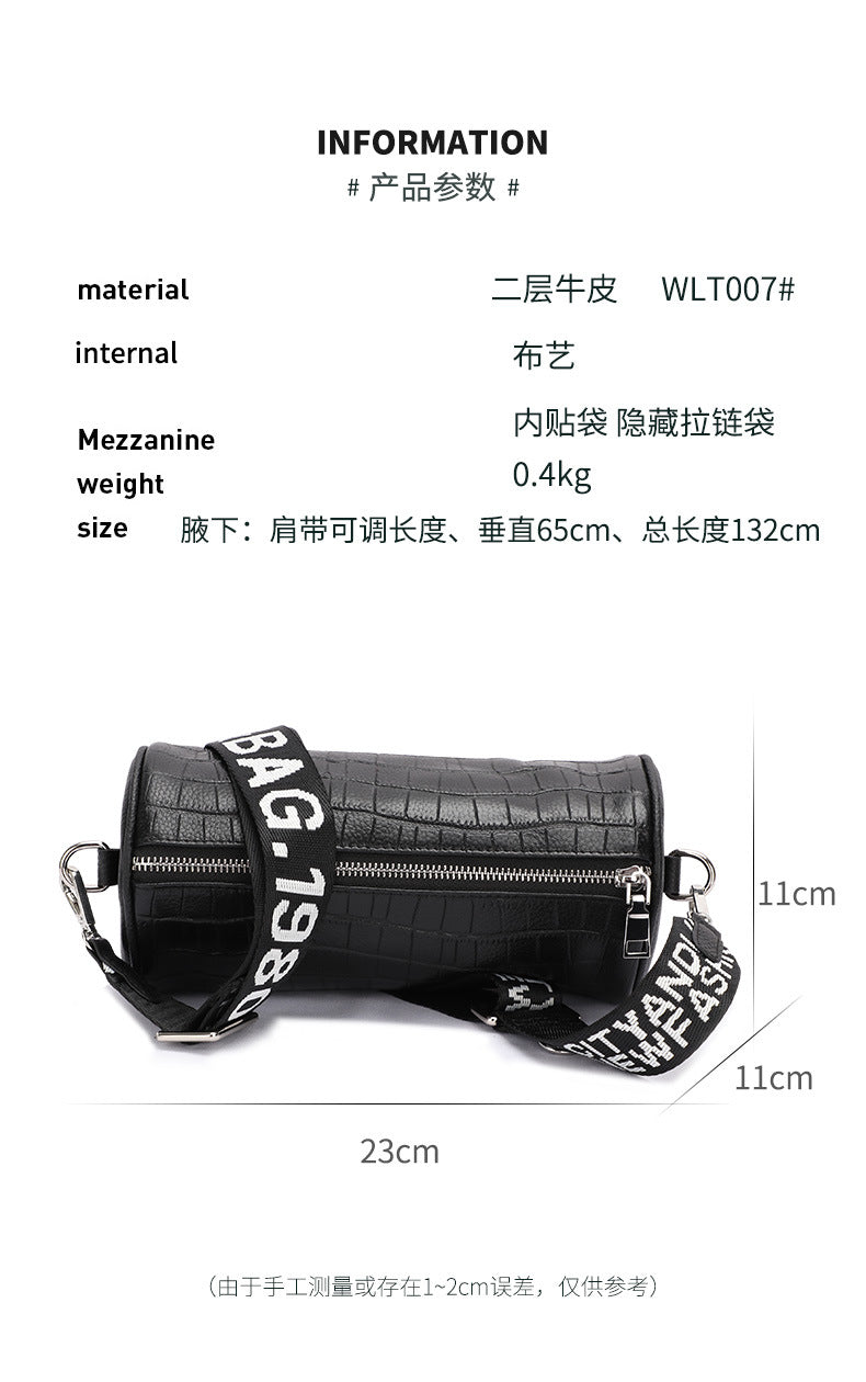 Crocodile Pattern Single Shoulder Women's Bag Trendy Fashion Crossbody Bag Niche Versatile Personality Mini Cylinder Underarm Women's Bag