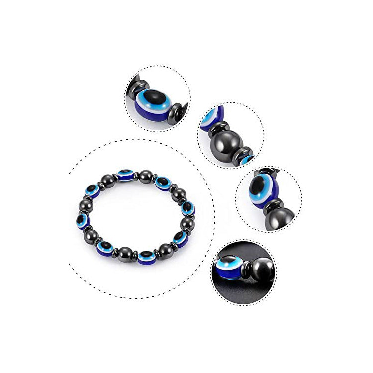 Black Gallstone Eye Bracelet Women's Gift Hematite Spacer Bracelet8mm Beaded Stretch Devil's Eye Bracelet
