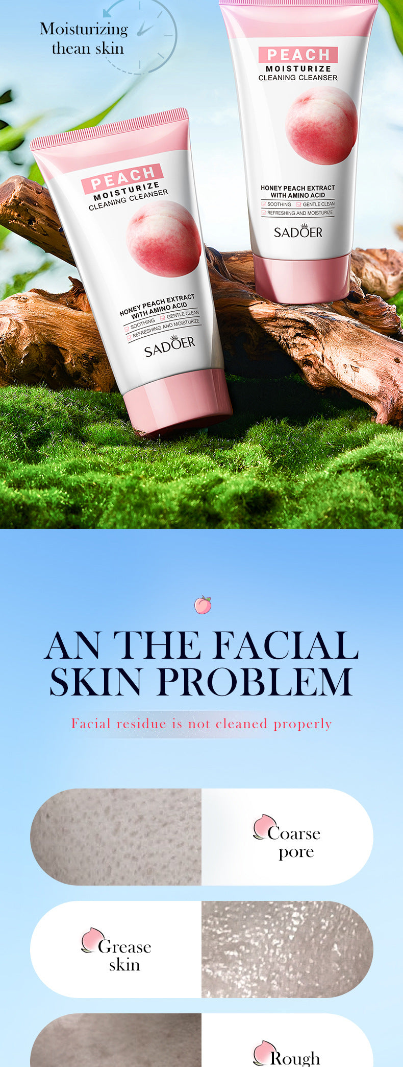 Full English Facial Cleanser150g SADOER Green Tea Cleansing Peach Moisturizing Cleanser  Wholesale