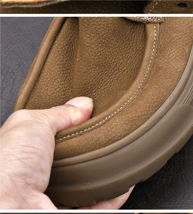 Men's Shoes New Retro Leather Shoes Warm Casual Men's Fleece-Lined Height-Increasing Leather Boots Trendy Martin Boots