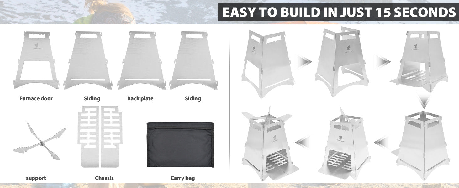 Outdoor Firewood Stove Portable Rocket Stove Foldable Firewood Stove Camping Picnic Barbecue Stove Picnic Heating Stove