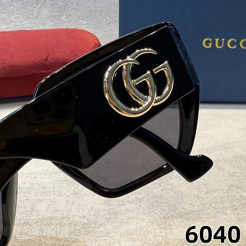 G Home Sunglasses European and American Style ins Xiaohongshu Celebrity Style Sunglasses Square Frame Color Block Legs Unisex GG6040