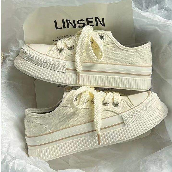 Milk fufu Women's Platform Canvas Shoes2025Spring and Autumn Niche Design Canvas Shoes Korean Style Versatile White Sneakers