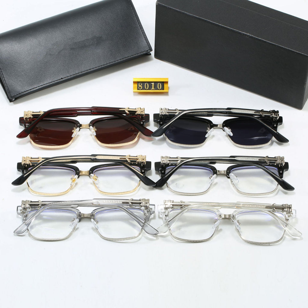 New Fashion Retro Sunglasses for Men and Women Trendy Business Acetate Clip-on Legs Cro Anti-Blue Light Plain Glasses