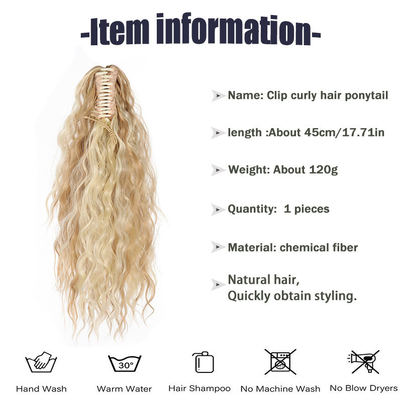 Cross-border Claw Clip Water Ripple Ponytail45cm120g European and American Women's Curly Hair Synthetic Wig Ponytail