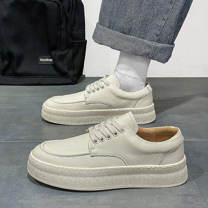 Men's Summer Height-Increasing Thick-Soled Breathable Odor-Resistant Trendy Versatile Genuine Soft Leather Couple's White Shoes Hole Shoes