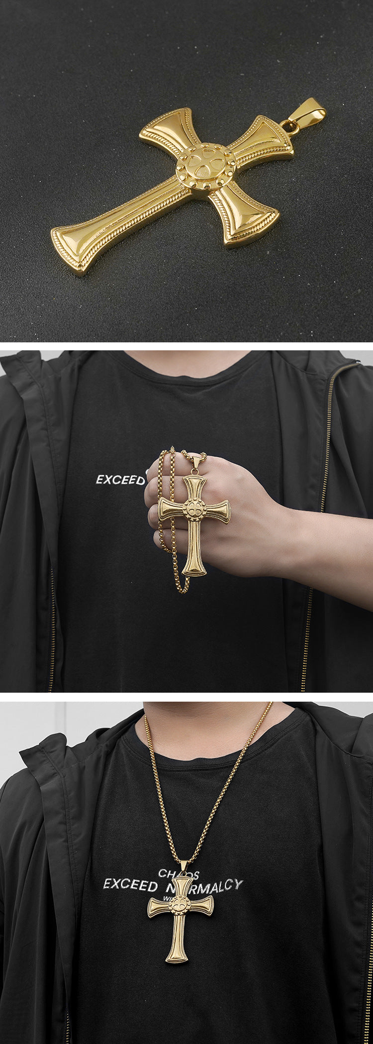 Source Simple Cross Electroplated gold Stainless Steel Men's Pendant Titanium Steel Necklace Accessories Factory Wholesale