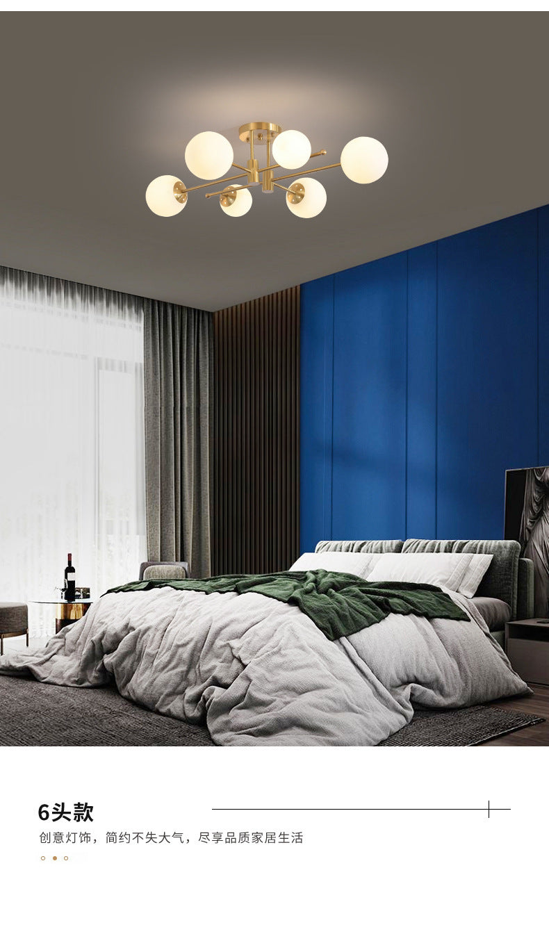 All-Copper Ceiling Light Nordic Creative Lighting Living Room Light Master Bedroom Ceiling Light Post-Modern Minimalist Dining Room Light