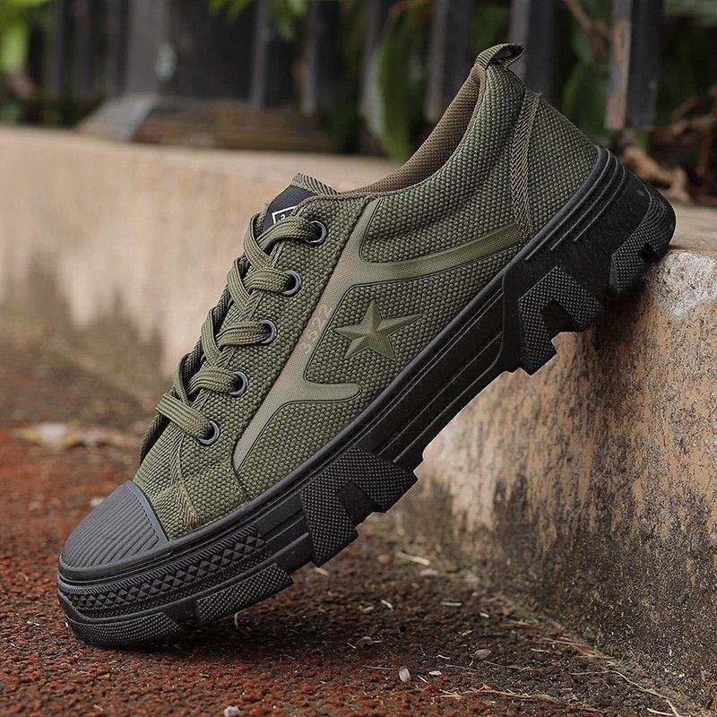 New Five-Star Liberation Shoes for Men, Non-Slip, Wear-Resistant, Suitable for Construction Sites, Military Training, Labor Protection, Low-Cut Canvas, Breathable, Odor-Resistant Rubber Shoes