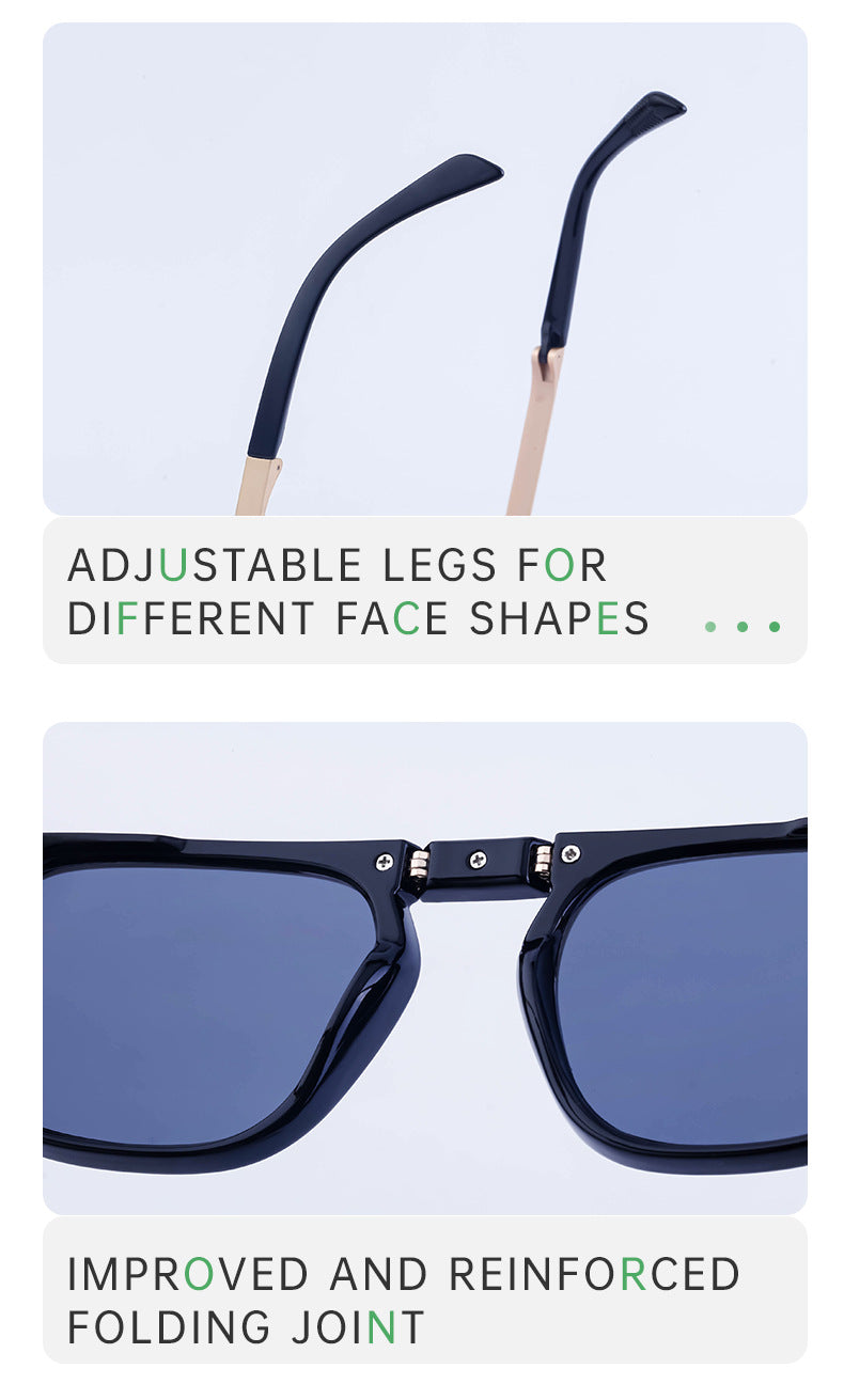 Retro Square Frame Folding Polarized Sunglasses for Men, Trendy Driving Sun Protection Glasses shades