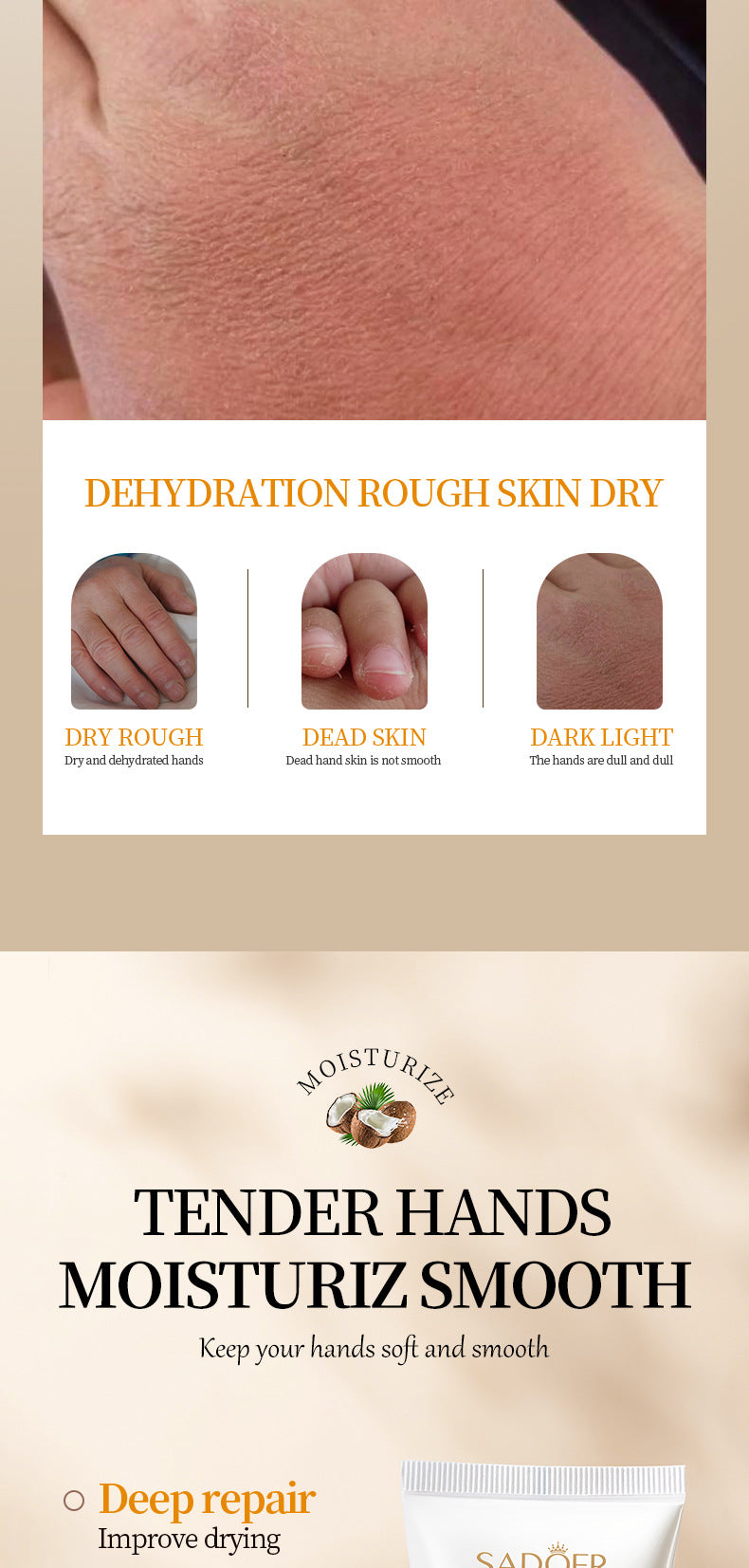 Full English Coconut Hand Cream SADOER Hydrating, moisturizing, anti-chapping, nourishing hand cream for  foreign trade wholesale