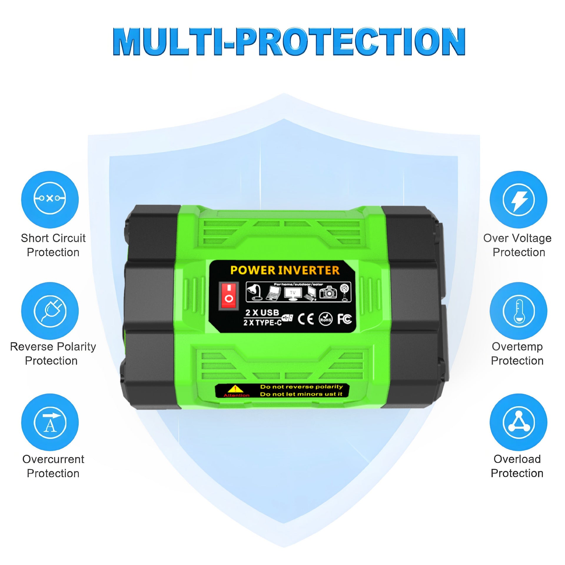 European Standard Socket Car Inverter200W 300W 600W12V Turn220V Dual Socket Dual USB Double Type-C