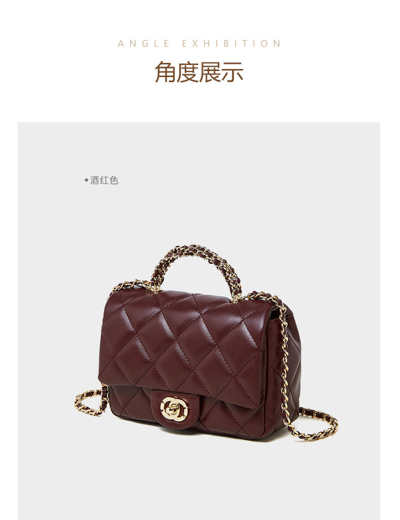 European and American Style Small Chanel-Style Quilted Chain Bag for Women, Simple Fashionable Women's Bag, Versatile Light Luxury Handbag, Shoulder Bag, Crossbody Bag, Genuine Leather