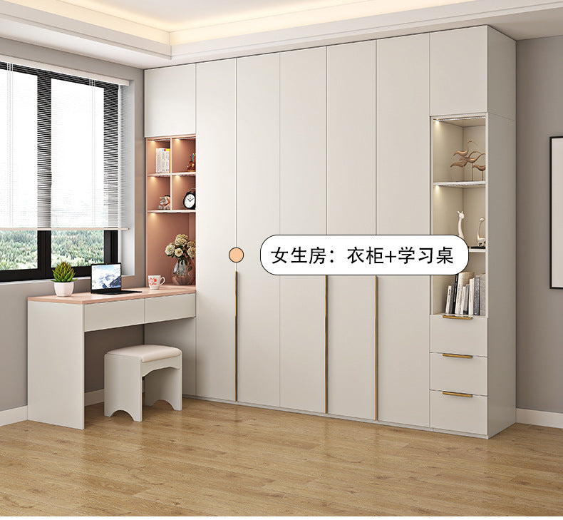 Solid Wood Door-to-Top Wardrobe for Home Bedroom Modern Simple European Pine Cream Style Combination Storage Skin Feel Wardrobe