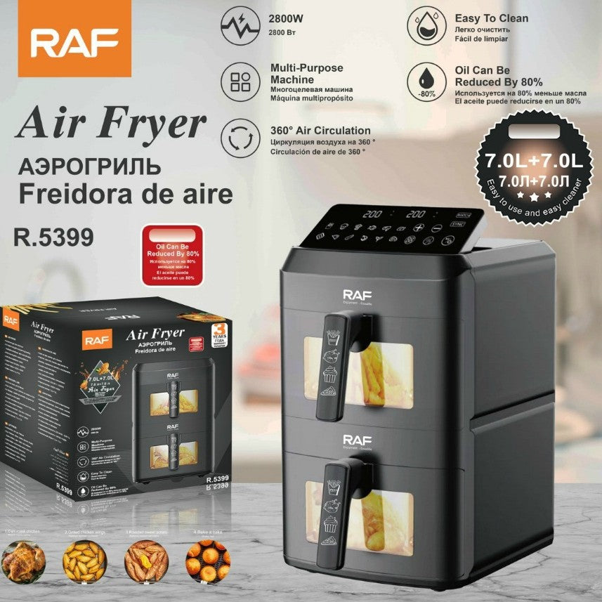 RAF European Standard Household Oil-Free Air Fryer Multi-Functional Smart Double-Layer Oven French Fries Electric Fryer R.5396