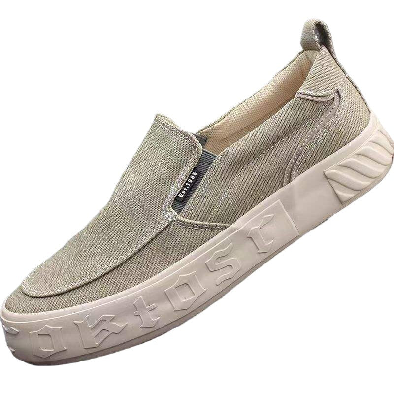 2025Autumn New Men's Shoes Thick-Soled Slip-On Canvas Shoes Lazy Old North Cloth Shoes Breathable Low-Top Loafers