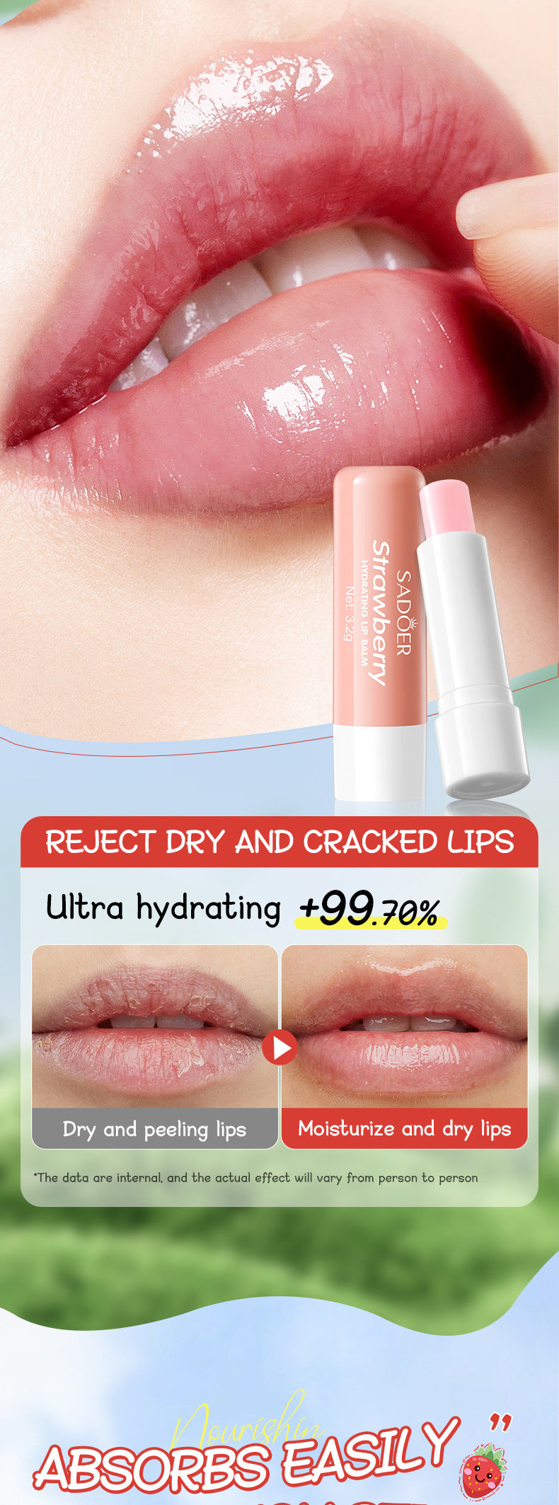 Full English Strawberry Hand Cream Lip Balm Set SADOER Nourishing Autumn and Winter Hand Cream Lip Balm  Wholesale