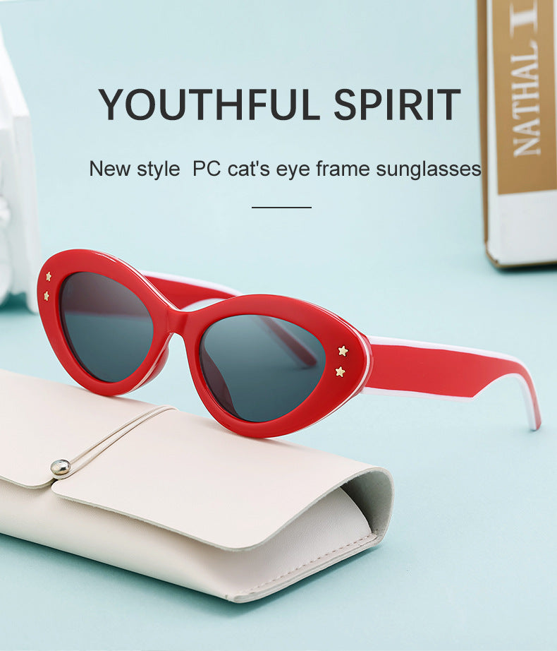 New Wide Mirror Leg Cat Eye Sunglasses for Women, European and American Fashion, High-End Feel Sunglasses sunglasses