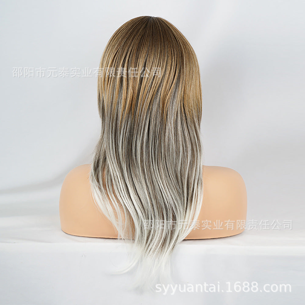 European and American Medium-Length Wig Two-Tone Scalp Air Bangs African Medium Short wigs Two-tone Design