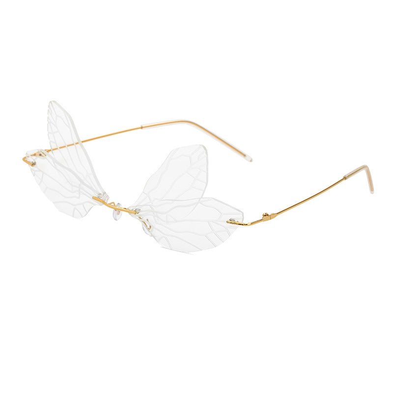 Dragonfly Sunglasses for Women, Stylish Wing Design, Fashionable Double Lens Party Dance Frameless Sunglasses