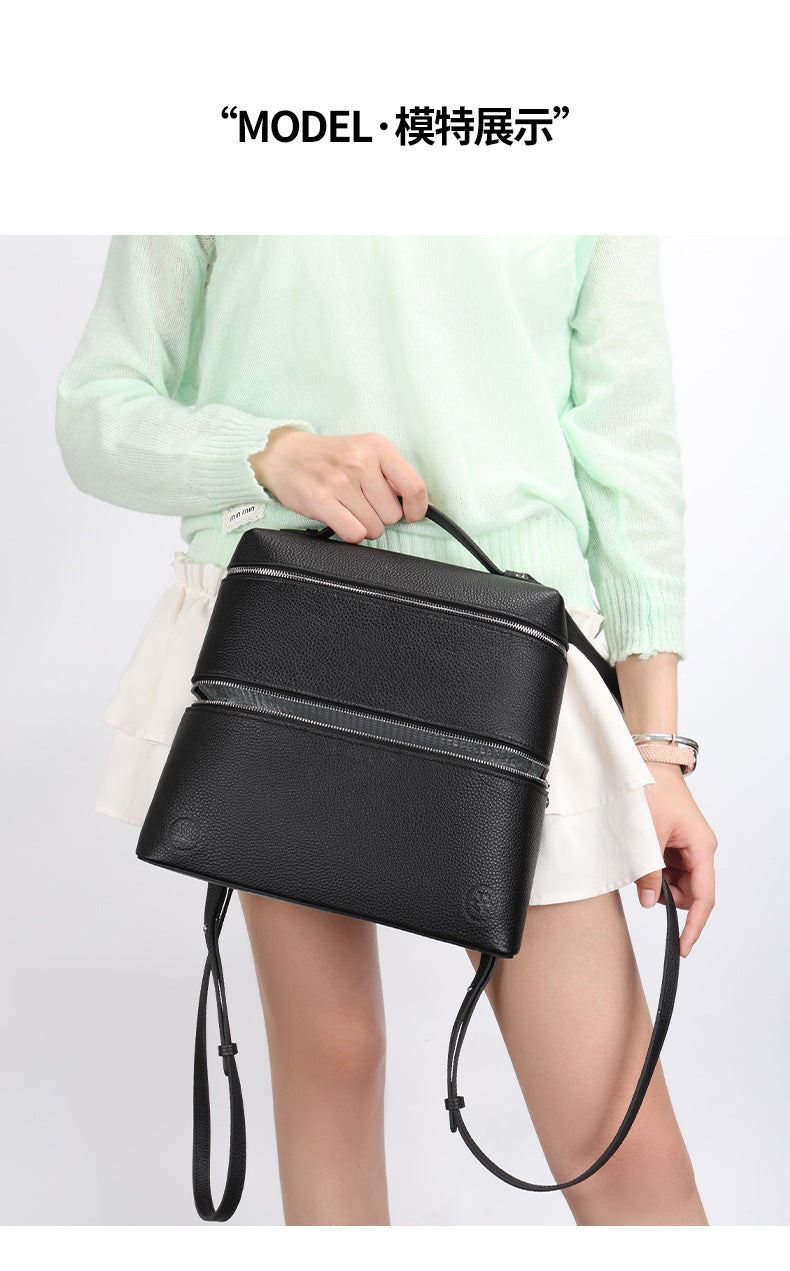 Korean Style Lunch Box Bag Insulated Bag ins Wind Backpack Women's Soft Leather Large Capacity High-end Simple College Style Backpack