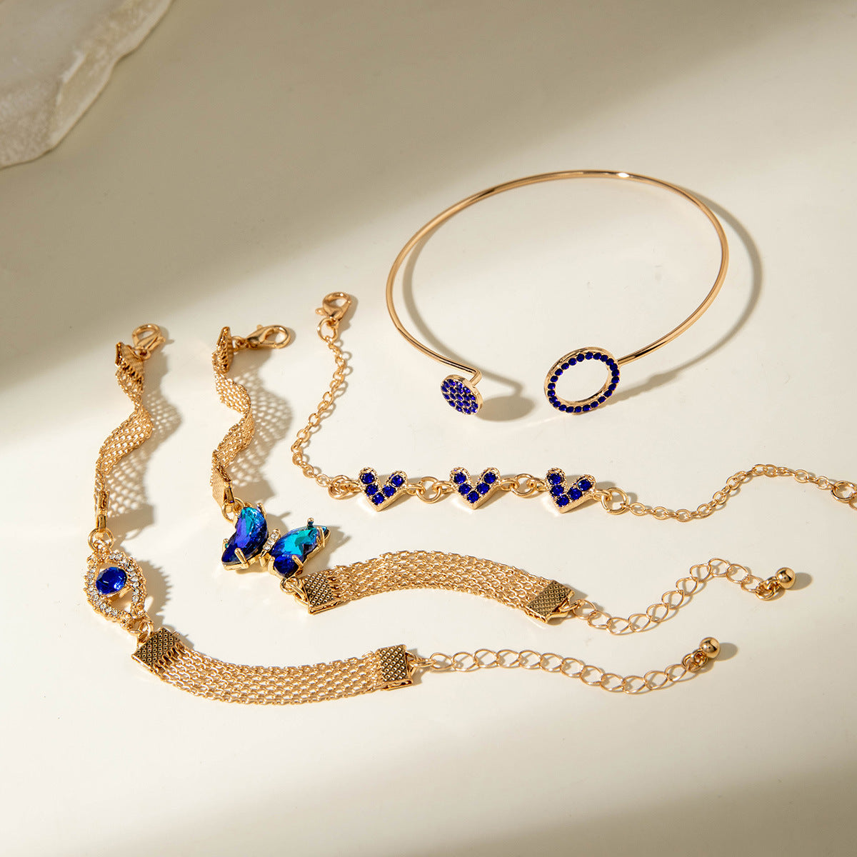 European and American Jewelry High-End Imitation Crystal Butterfly Bracelet Set Fashion Inlaid Diamond Heart Bracelet Wholesale