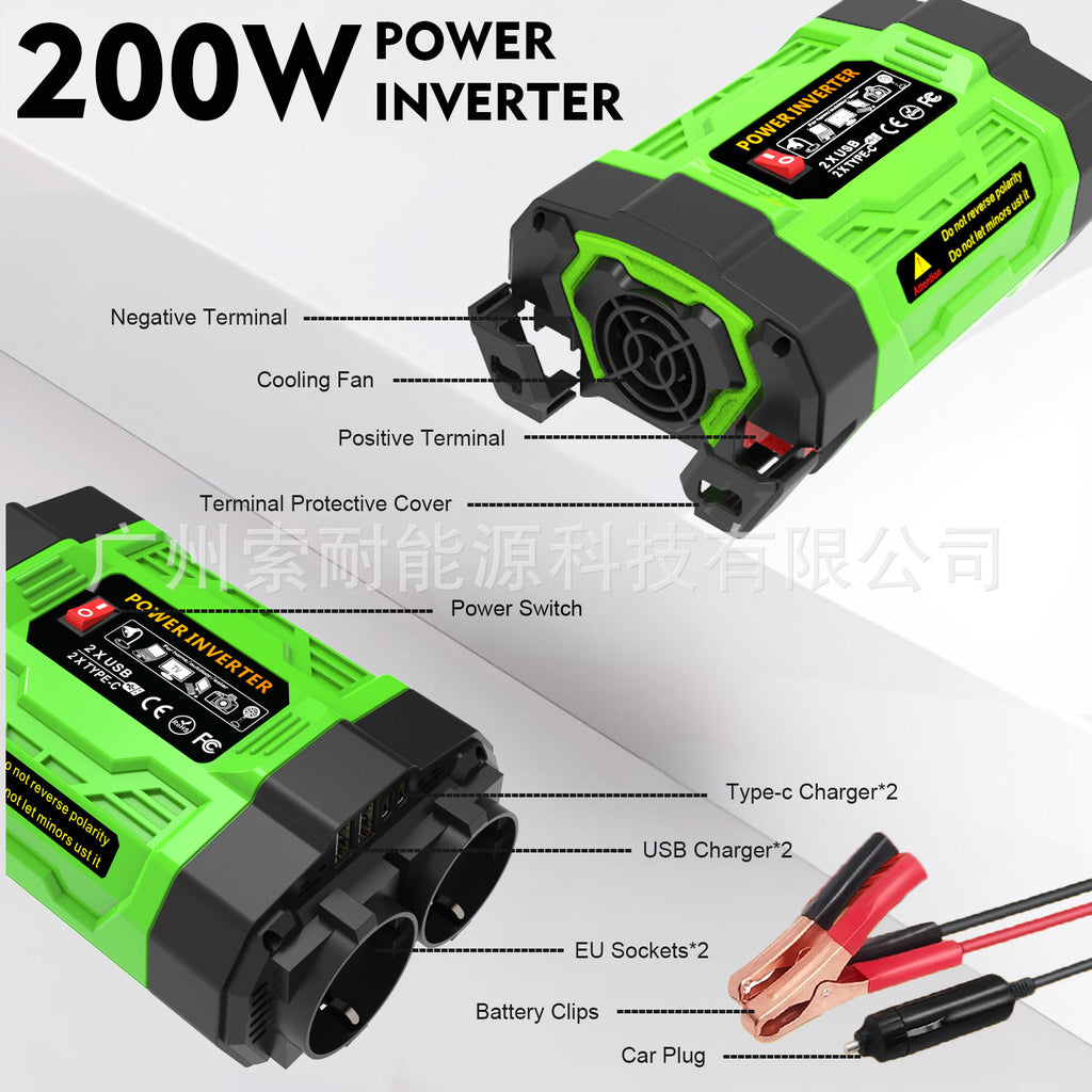 European Standard Socket Car Inverter200W 300W 600W12V Turn220V Dual Socket Dual USB Double Type-C