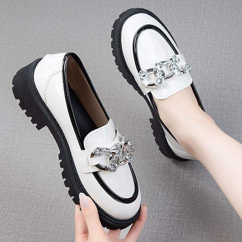 Women's Brand Single Shoes2025New versatile soft-soled slip-on loafers British style round toe shoes