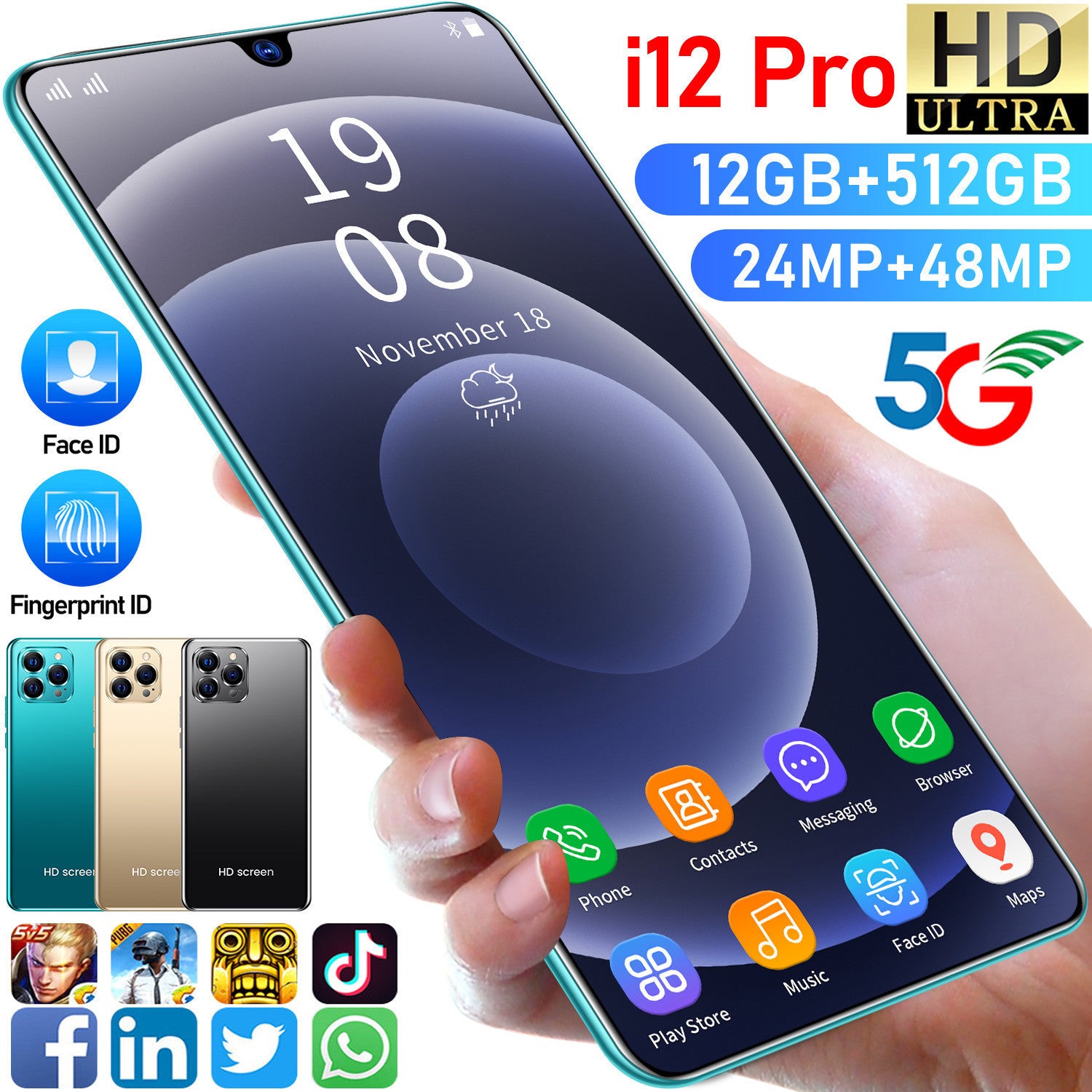 Exclusive Supply Ai12 pro Smartphone6.5Large Screen Android Phone Black Technology Hot-Selling Wholesale