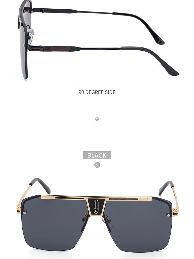 New Large Frame Sunglasses Men's Trendy Cool Fashion Street Style Square Frame Sunglasses Retro Rimless Glasses sunglasses