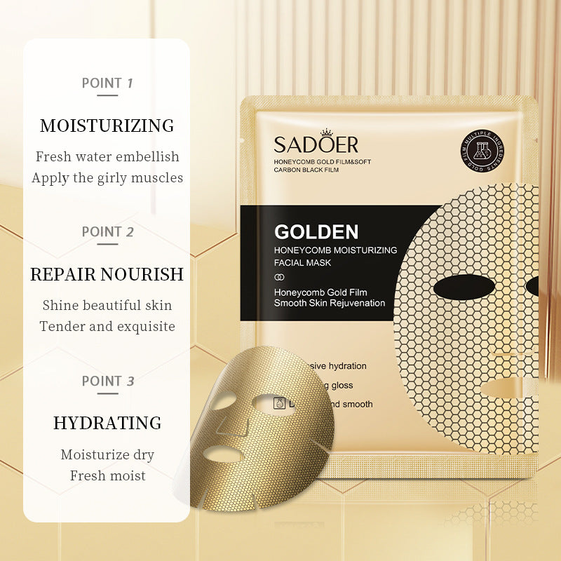 Full English Gold Mask SADOER Golden Honeycomb Mask Sheet Pack Moisture replenishment  Foreign Trade Wholesale