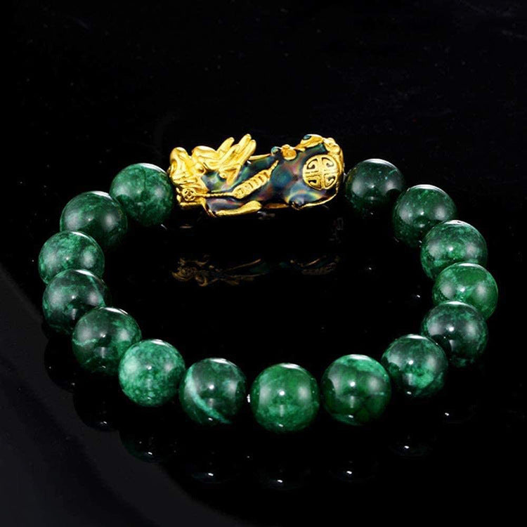 Hot Selling Gold Pixiu Bracelet for Men, Temperature-Sensitive Color-Changing Lucky Fortune Beads, Green Agate Pixiu Bracelet