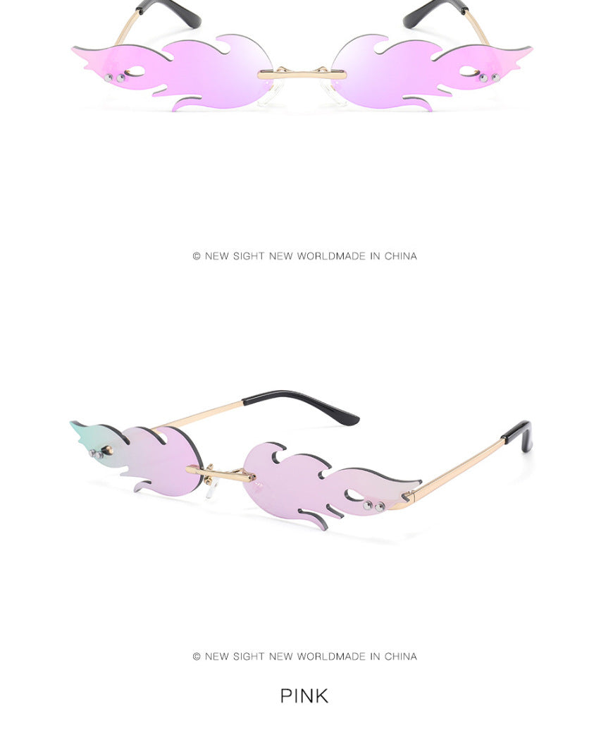 Personalized Flame Sunglasses Women's Fashion Metal Frameless Sunglasses Trendy European and American Christmas Party Quirky Glasses