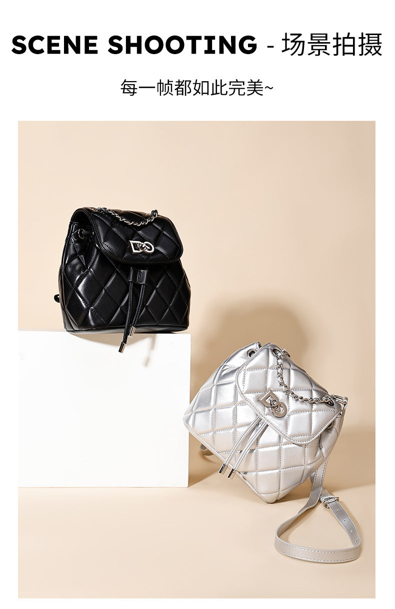 Classic Style Rhombus Chain Backpack College Style Minority Fashion Women's Bag Korean Style Western Style Tote Backpack