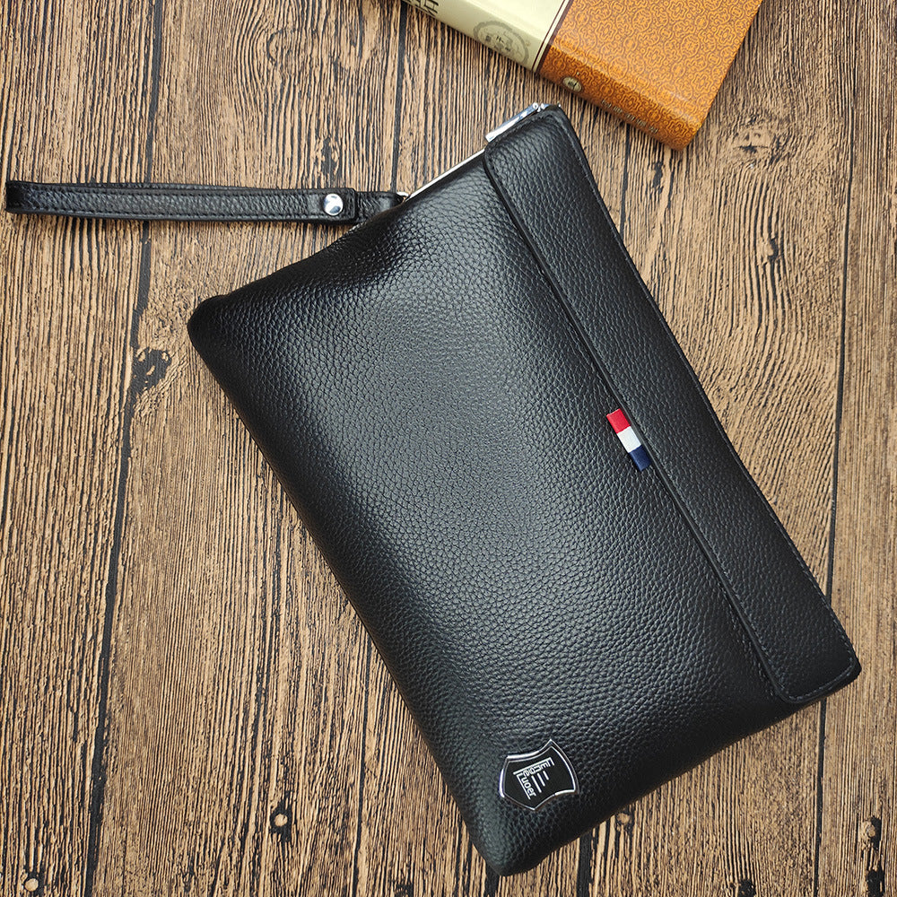 Anti-theft Fingerprint Lock Clutch Bag Men's Pure Top Layer Cowhide Business Casual Genuine Leather Handbag Anti-theft Lock Buckle