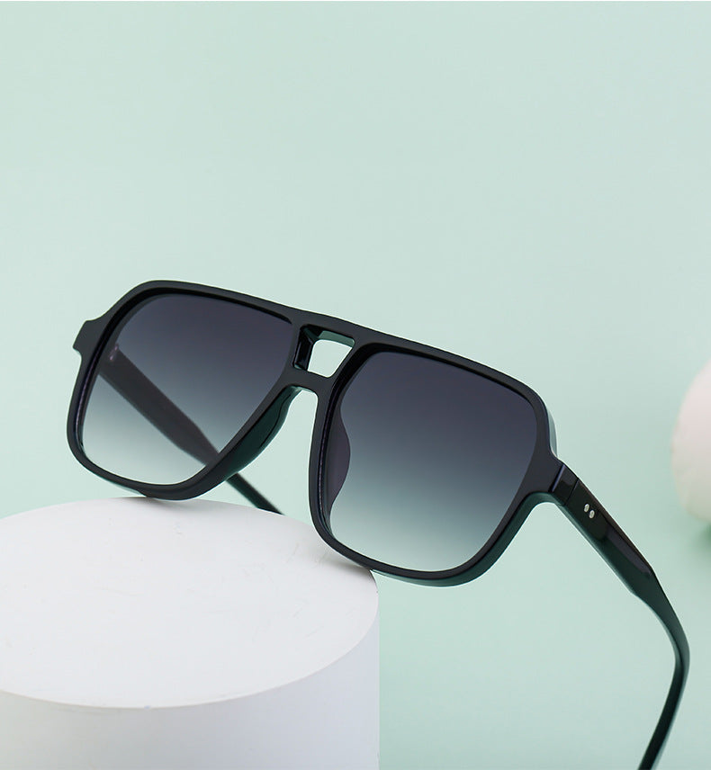 European and American Retro Double Bridge Sunglasses for Men, Large Frame Driving Sunglasses, Men's Outdoor Hiking Sun Protection Glasses shades