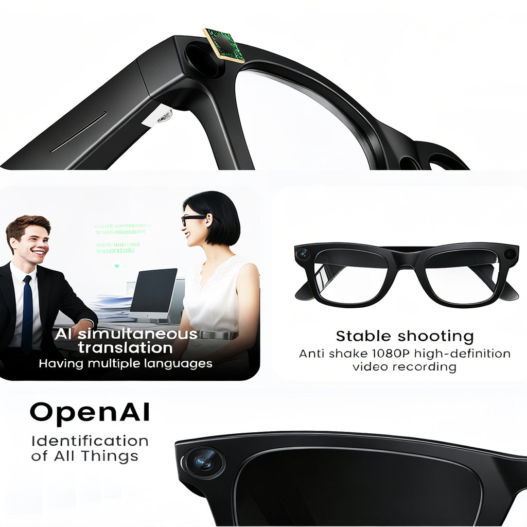 E03Smart Glasses800100 Megapixel Camera with Image Stabilization1200P Video Recording AI Simultaneous Translation Character Recognition