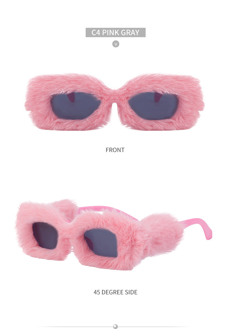 Fashion Plush Square Frame Sunglasses for Women Winter Full Coverage Sunglasses Wholesale Same Style for Women sunglasses