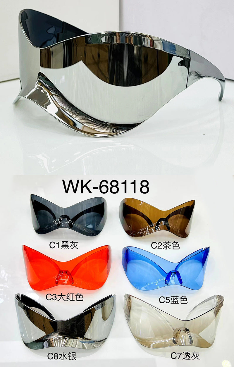 European and American Large Frame Sunglasses for Women, Trendy UV Protection Glasses with a High-End Feel Y2K Millennium Frameless Cycling Sunglasses for Men