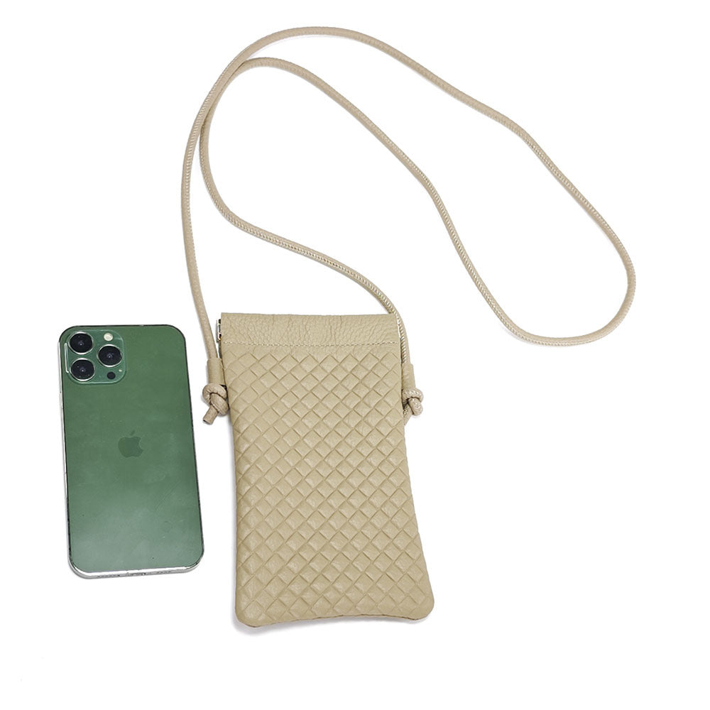 Genuine Leather Phone Bag for Women, Crossbody Small Bag, New Woven Pattern Vertical Style, Lightweight Mini Cowhide Walking Bag