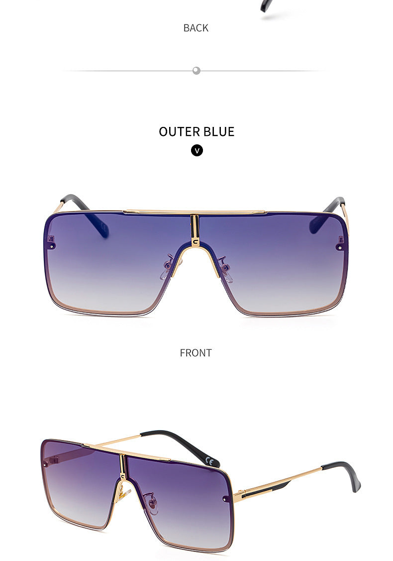 New Large Frame Sunglasses for Men Metal Frame One-piece Fashion Internet Celebrity Square Frame Glasses Trendy Sun Protection Driving Sunglasses