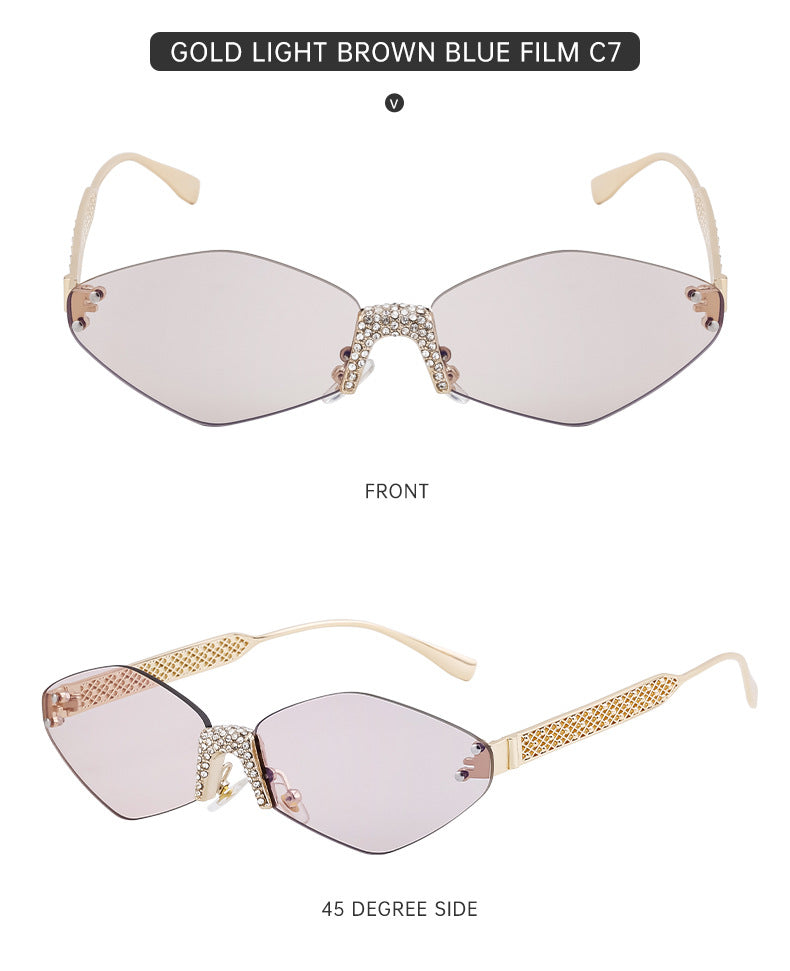 New Diamond Cut Edge Frameless Sunglasses for Women, Diamond-Studded Sunglasses, Sun Protection, Diamond-Shaped Frame Glasses for Women shades