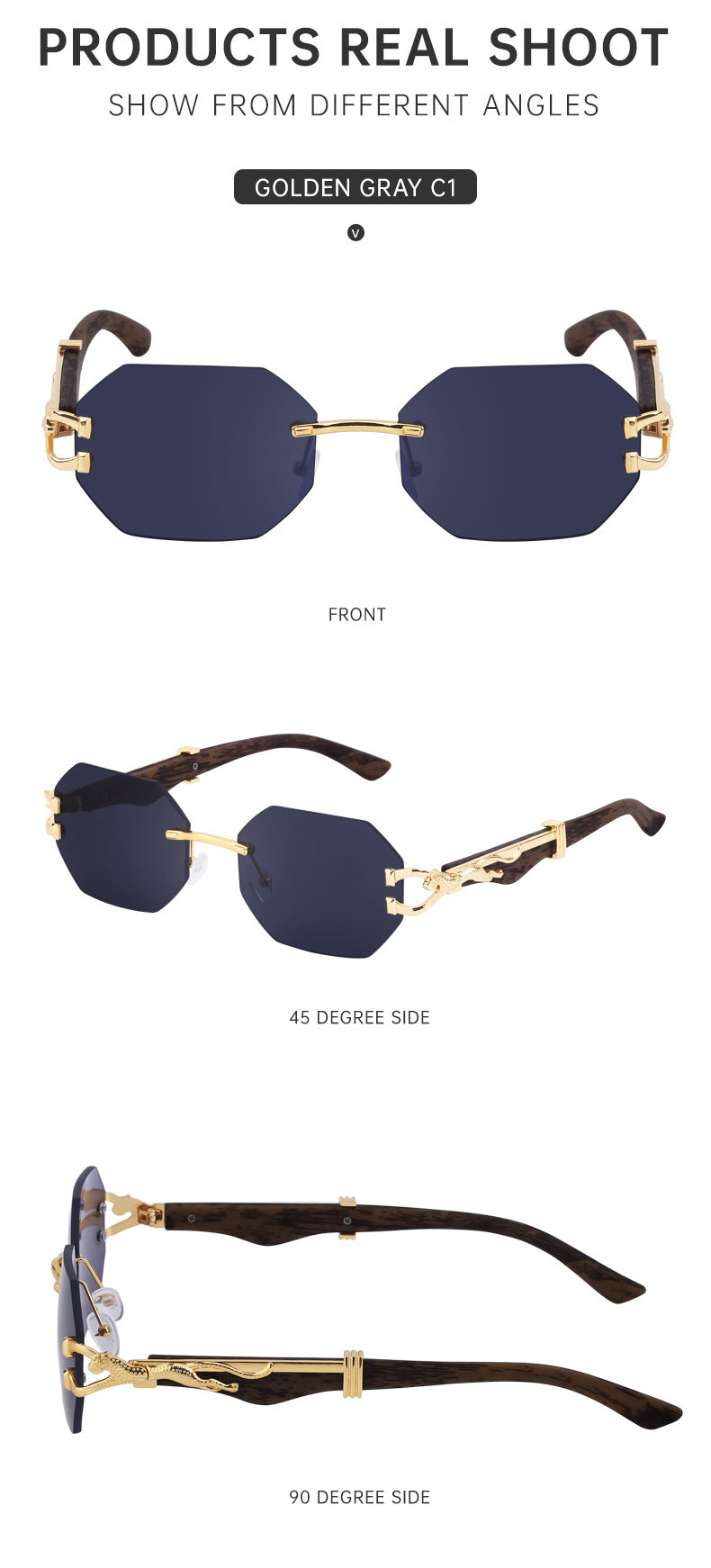 Vintage Imitation Wood Grain Leopard Temple Sunglasses Men's Square Frame Cut Edge Driving Sunglasses Wholesale shades