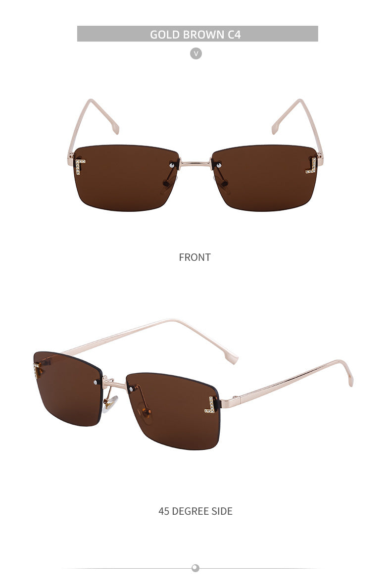 【Customization】European and American Frameless Cut Edge Sunglasses with Rhinestones Square Frame Sunglasses for Women sunglasses